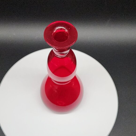 Hand Blown Red Glass Vase Decanter 8.25" Double Gourd Shape Vintage - Picture 2 of 9